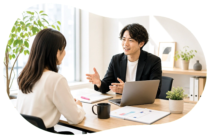 相談中の人物とインテリア