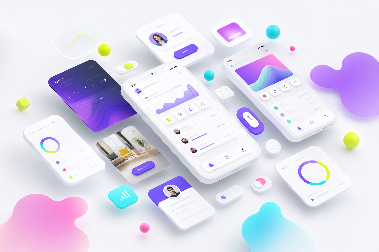 スマートフォンUI画面のデザインモックアップ